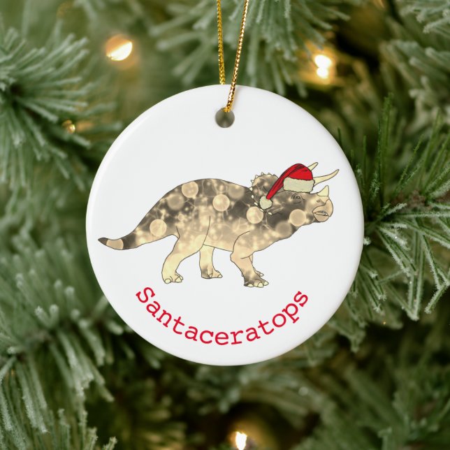 Adorno De Cerámica Christmas Santa Triceratops Cute Dinosaur (Árbol)