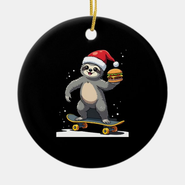 Adorno De Cerámica CHRISTMAS SLOTH Funny Christmas Skateboard Sloth ( (Frente)