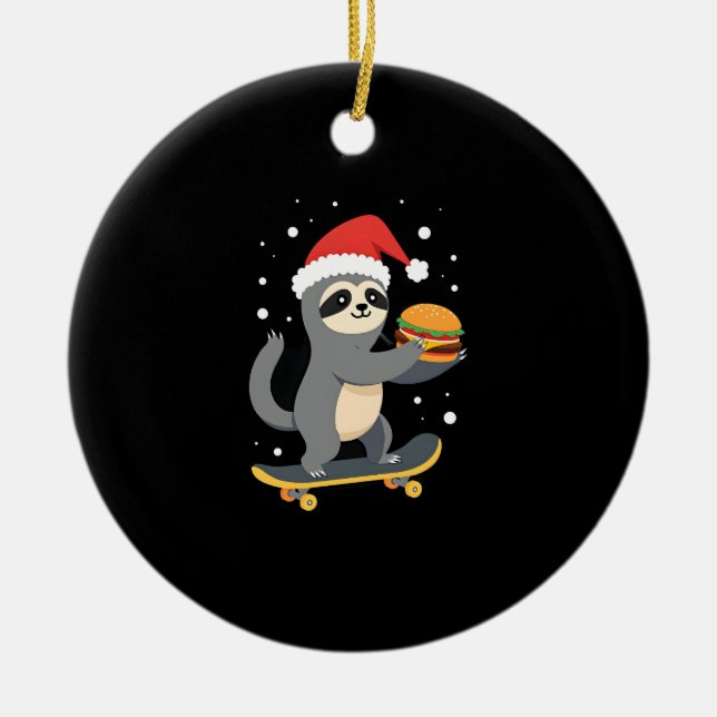 Adorno De Cerámica CHRISTMAS SLOTH Funny Christmas Skateboard Sloth ( (Frente)