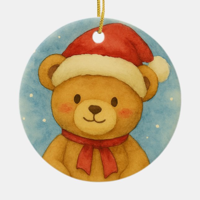 Adorno De Cerámica Christmas Teddy Bear in Snowy Wonderland (Frente)