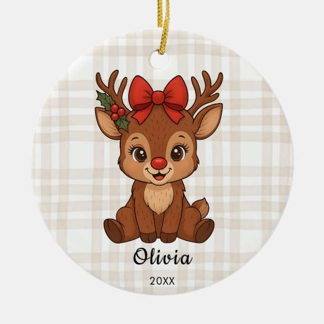 Adorno De Cerámica Christmas Toddler Girl's Reindeer Ornament (Frente)