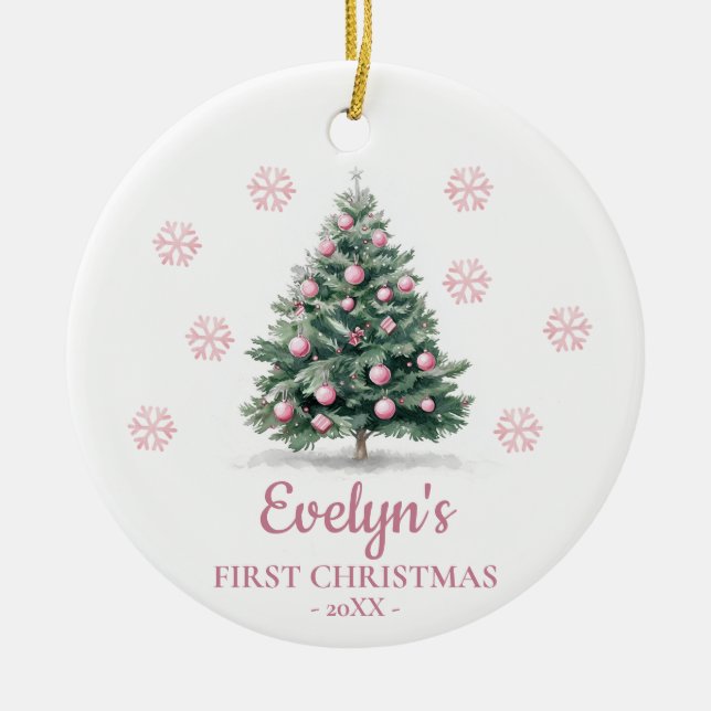 Adorno De Cerámica Christmas Tree Personalized Girl's First Christmas (Frente)