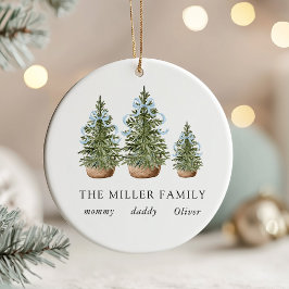 Adorno De Cerámica Christmas Trees Bow Blue