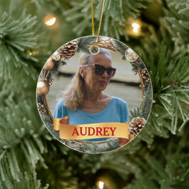 Adorno De Cerámica Christmas Wreath ANY Photo Tree Ornament (Árbol)