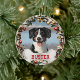Adorno De Cerámica Christmas Wreath Dog Photo Tree Ornament