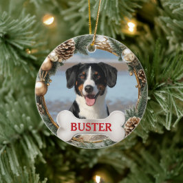 Adorno De Cerámica Christmas Wreath Dog Photo Tree Ornament