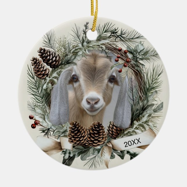 Adorno De Cerámica Christmas Wreath Nubian Goat  (Frente)
