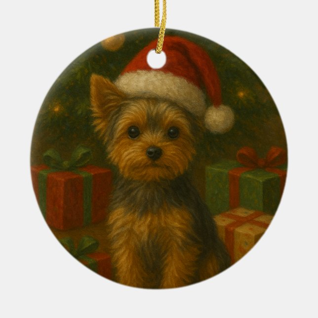 Adorno De Cerámica Christmas Yorkie (Frente)