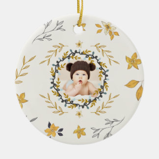 Adorno De Cerámica Christmastime Deer Yellow Cream Floral Photo
