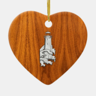 Adorno De Cerámica Chrome Style Lighthouse on Teak Wood Decor