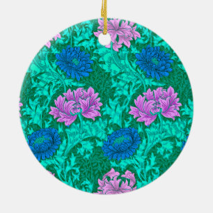 Adorno De Cerámica Chrysanthemums, Aqua y Violet Ce