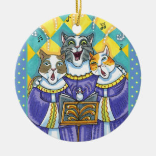 ADORNO DE CERÁMICA CHURCH CHOIR CATS & MOUSE CANTANDO NAVIDADES CAROL