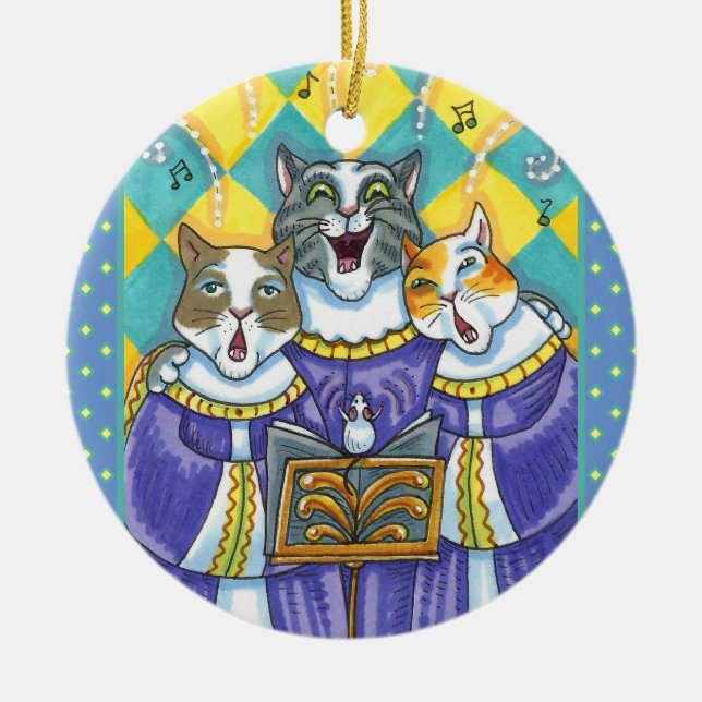ADORNO DE CERÁMICA CHURCH CHOIR CATS & MOUSE CANTANDO NAVIDADES CAROL (Frente)