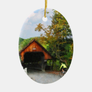 Adorno De Cerámica Ciclista en Middle Bridge Woodstock VT