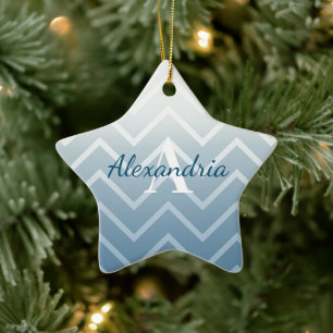 Adorno De Cerámica Cielo Azul Chevron Blanco
