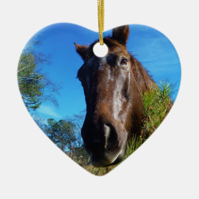 Adorno De Cerámica Cielo azul de caballo marrón y crema (Frente)