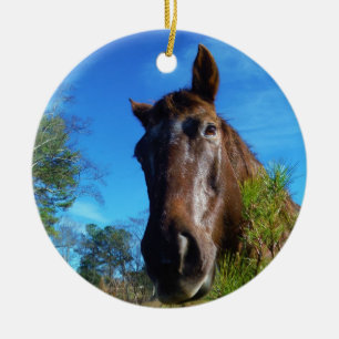 Adorno De Cerámica Cielo azul de caballo marrón y crema