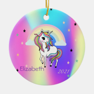 Adorno De Cerámica Cielo de Unicornio de Arcoíris Mágico Holográfico