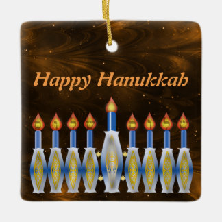 Adorno De Cerámica Cielo nebuloso estilizado feliz de Jánuca Menorah