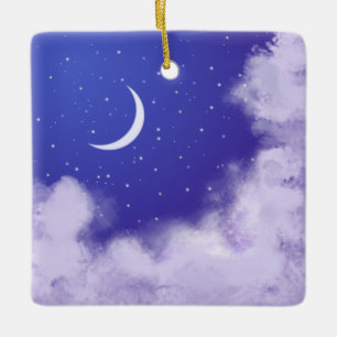 Adorno De Cerámica Cielo nocturno de ensueño con luna creciente