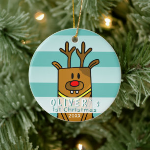 Adorno De Cerámica Ciervo Adorable El Primer Navidad de Bebé
