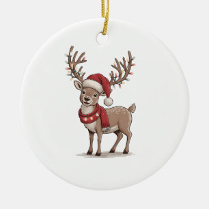 Adorno De Cerámica Ciervo Animal Navidad Ciervo Sombrero Santa Navida