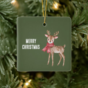 Adorno De Cerámica Ciervo Bufanda Roja Navidad