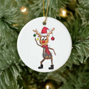 Adorno De Cerámica Ciervo de Navidad bailando caprichoso y lindo