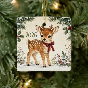 Adorno De Cerámica Ciervo del Bosque Primer Navidad Personalizado del