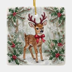 Adorno De Cerámica Ciervo del Bosque Primer Navidad Personalizado del