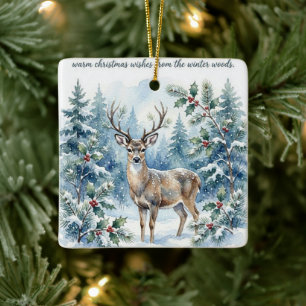 Adorno De Cerámica Ciervo en Navidad de Cerámica Naturaleza Nieve