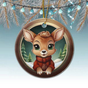 Adorno De Cerámica Ciervo navideño rústico, Corza de fauna navideña,