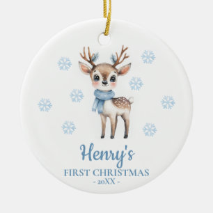 Adorno De Cerámica Ciervo Personalizado Primera Navidad del Bebé