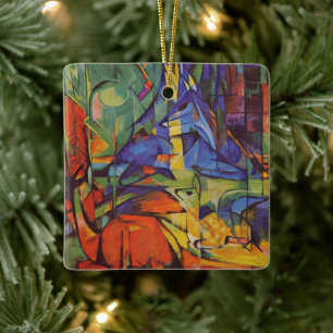 Adorno De Cerámica Ciervos en el bosque II de Franz Marc, Arte Vintag