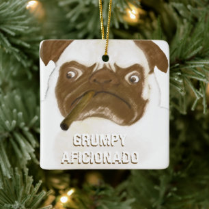 Adorno De Cerámica Cigarro Personalizado Pug Grumpy AFICIONADO