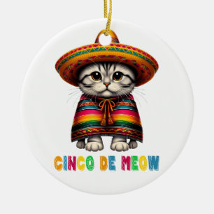 Adorno De Cerámica Cinco De Mayo Funny Gato Mexicano Sombrero Meow