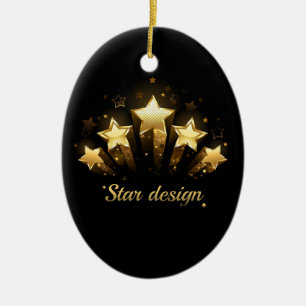 Adorno De Cerámica Cinco estrellas de oro en negro