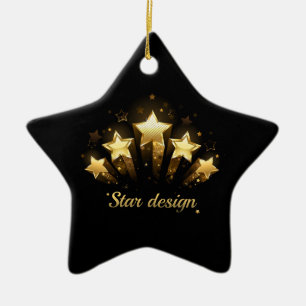 Adorno De Cerámica Cinco estrellas de oro en negro