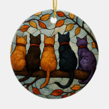 Cinco Gatos en una Rama de Árbol Estilo Vidrio Pin
