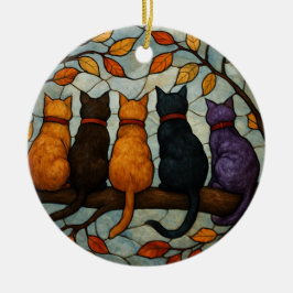 Adorno De Cerámica Cinco Gatos en una Rama de Árbol Estilo Vidrio Pin