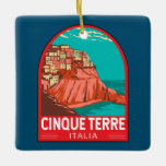 Adorno De Cerámica Cinque Terre Italia Viaje Arte Vintage<br><div class="desc">Diseño de arte de viajes retro Cinque Terre. Cinque Terre es una serie de pueblos costeros centenarios situados en la escarpada costa italiana de la Riviera.</div>