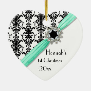 Adorno De Cerámica Cinta blanca del damasco del negro de la hebilla