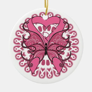 Adorno De Cerámica Cinta cardíaca de mariposa - Cáncer de mama