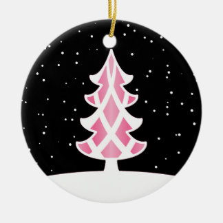 Adorno De Cerámica Cinta de árbol de Navidad con cielo nevado rosa