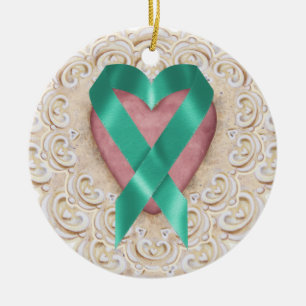 Adorno De Cerámica Cinta de cáncer verde azulado del corazón - SRF