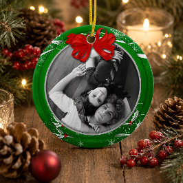 Adorno De Cerámica Cinta de Holly Verde Rojo 1er Navidad Foto |