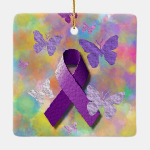 Adorno De Cerámica Cinta púrpura de la conciencia con las mariposas
