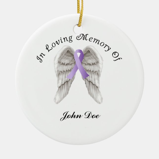 Adorno De Cerámica Cinta púrpura todo el cáncer en memoria (Frente)