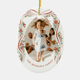 Adorno De Cerámica Cinta roja festiva con Poinsettias y vegetación