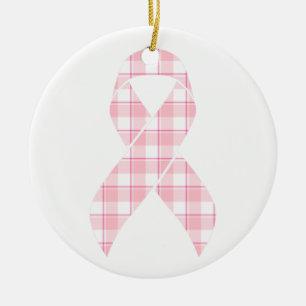 Adorno De Cerámica Cinta Rosa de Cuadros de Conciencia del Cáncer de